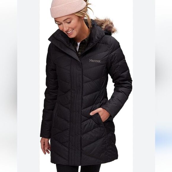 Marmot Strollebridge Women's Black Down Coat Faux Fur Size Small - Picture 12 of 13